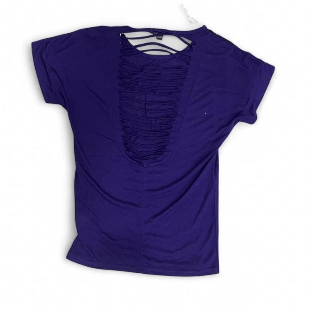 Womens Y2K Streetwear Society Purple Cutout Back Short Sleeve Top